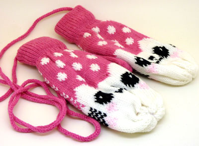 冬季女士保暖手套毛线针织时尚新款挂脖连绳可爱手套六B22-2-2