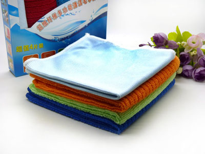4条30*30装超细纤维洗车毛巾 加厚款纳米棉吸水毛巾 免划痕擦车巾+玻璃布B39-2-2-3