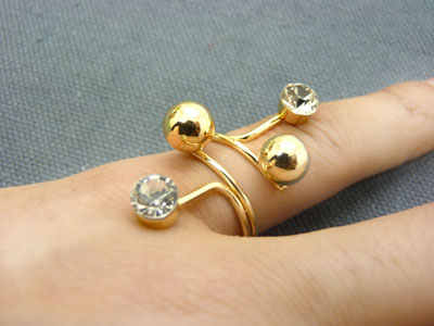 戒指组合奢华夸张14K镀金锆石珍珠开口欧美大牌指环