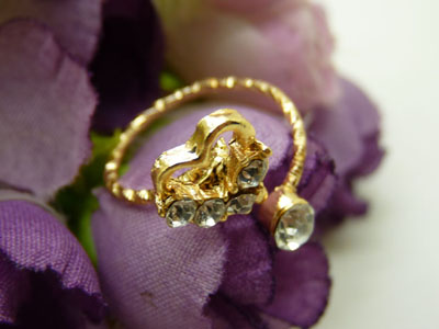 韩国韩版流行美 玫瑰金合金水钻 花朵海星款 闪亮尾戒指环