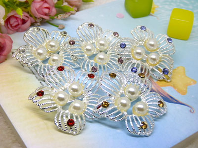 手工定制时尚银色百搭花朵夸张天然贝壳珍珠胸针欧美饰品 -29号B2-1-5-6