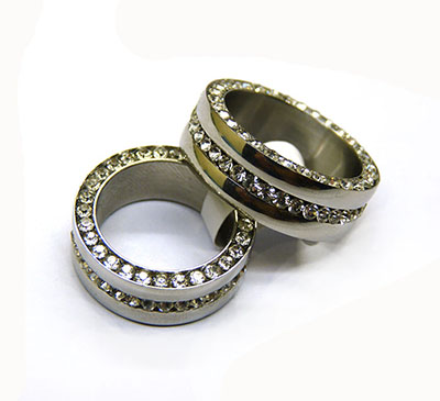 韩版霸气圆形3排立体钛钢镶钻戒指  饰品...
