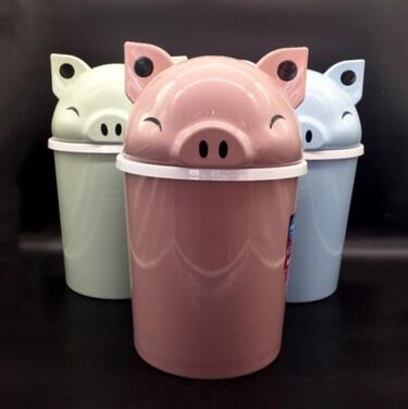 410小猪垃圾桶 塑料翻盖卡通收纳桶9元...