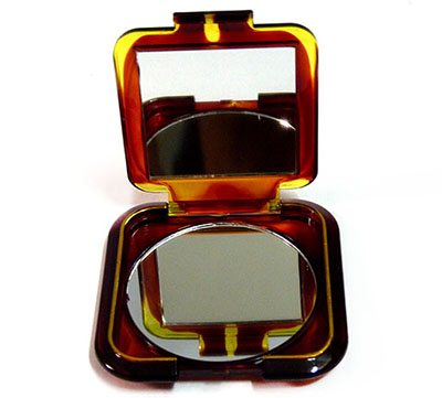 B018原价2.45新款方形茶色便携折叠口袋镜热销塑料边框实用双面口袋式化妆镜F2-1-3