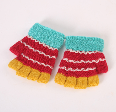 半截儿童手套新款可爱冬天幼男女半指分指保暖小学生毛线手袜05号A18-2-2