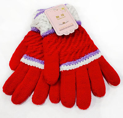 针织女手套 保暖印花针织手套 防滑五指毛线手套6号