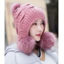 女秋冬季韩版潮针织帽甜美可爱百搭兔毛帽加厚保暖护耳毛线帽(无售后)