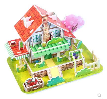 4片装3D立体拼图儿童益智房子车飞机男孩女孩玩具diy手工纸质模型六B35-1-4