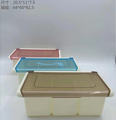 厨房8273分格式调料盒 家用简约塑料三格调味盒120/箱六 B12-4-2