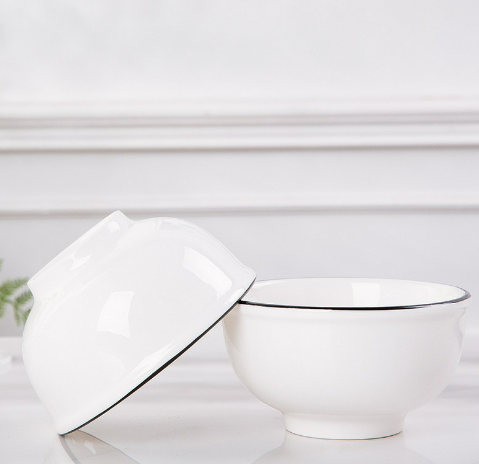 4.5英寸多用碗纯白黑边面碗--白瓷圆碗...