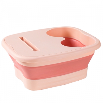折叠泡脚桶塑料洗脚盆伸缩旅行便携式按摩洗脚神器 带盖 （26/箱）个 粉色六B9-1-2