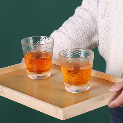 15013日式锤纹金边玻璃杯家用茶杯复古...