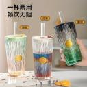 101896炫彩锤纹高颜值玻璃杯轻奢吸管杯 70/件六B11-2-1