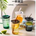 XY-X857一杯双饮把手吸管玻璃杯高颜值咖啡杯 70/件六B13-2-1