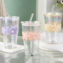 101836玻璃碎冰吸管杯大容量高颜值炫彩水杯 58/件六B10-1-1